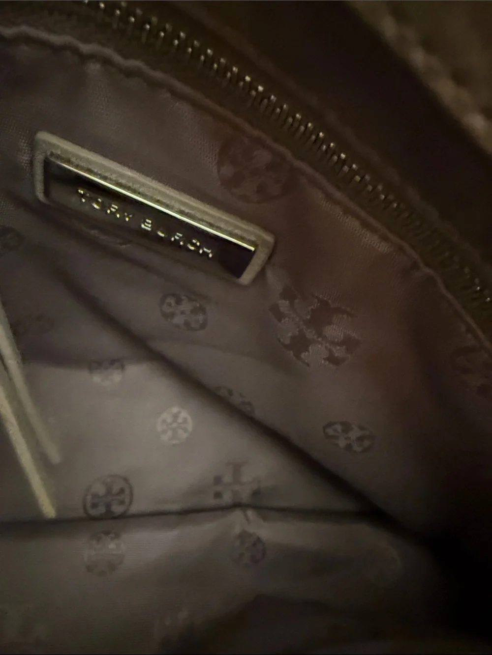Tory Burch Taupe Pebbled Leather Shoulder Tote with Silver Chain